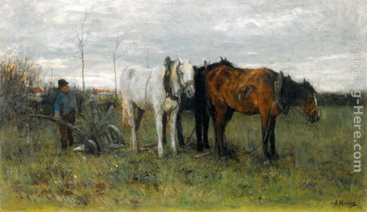 A Ploughing Farmer painting - Anton Mauve A Ploughing Farmer art painting